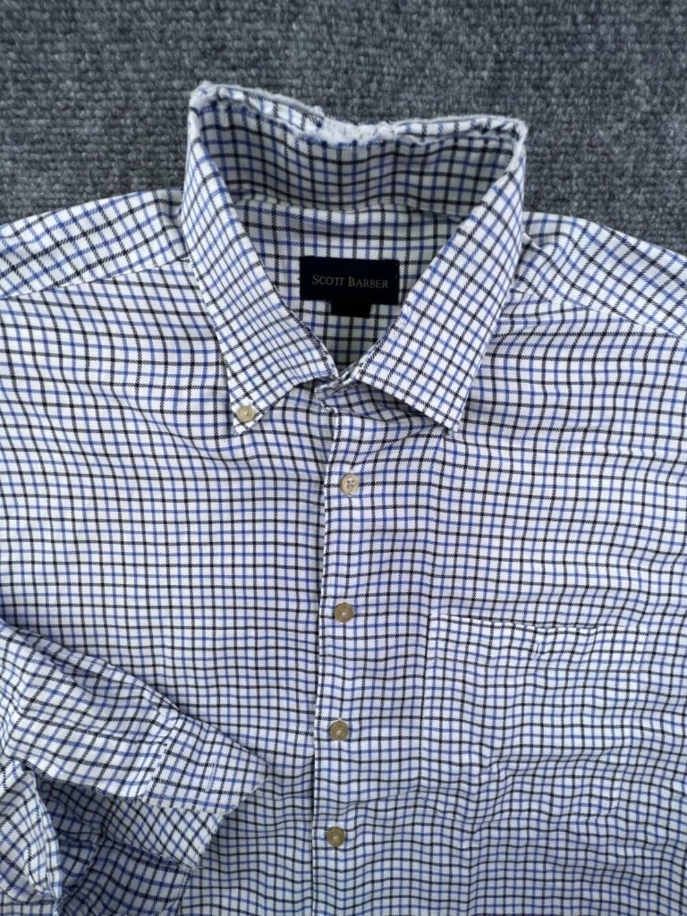 Scott Barber Button Up Shirt Men Large Long Sleeve Blue White Check Cotton **